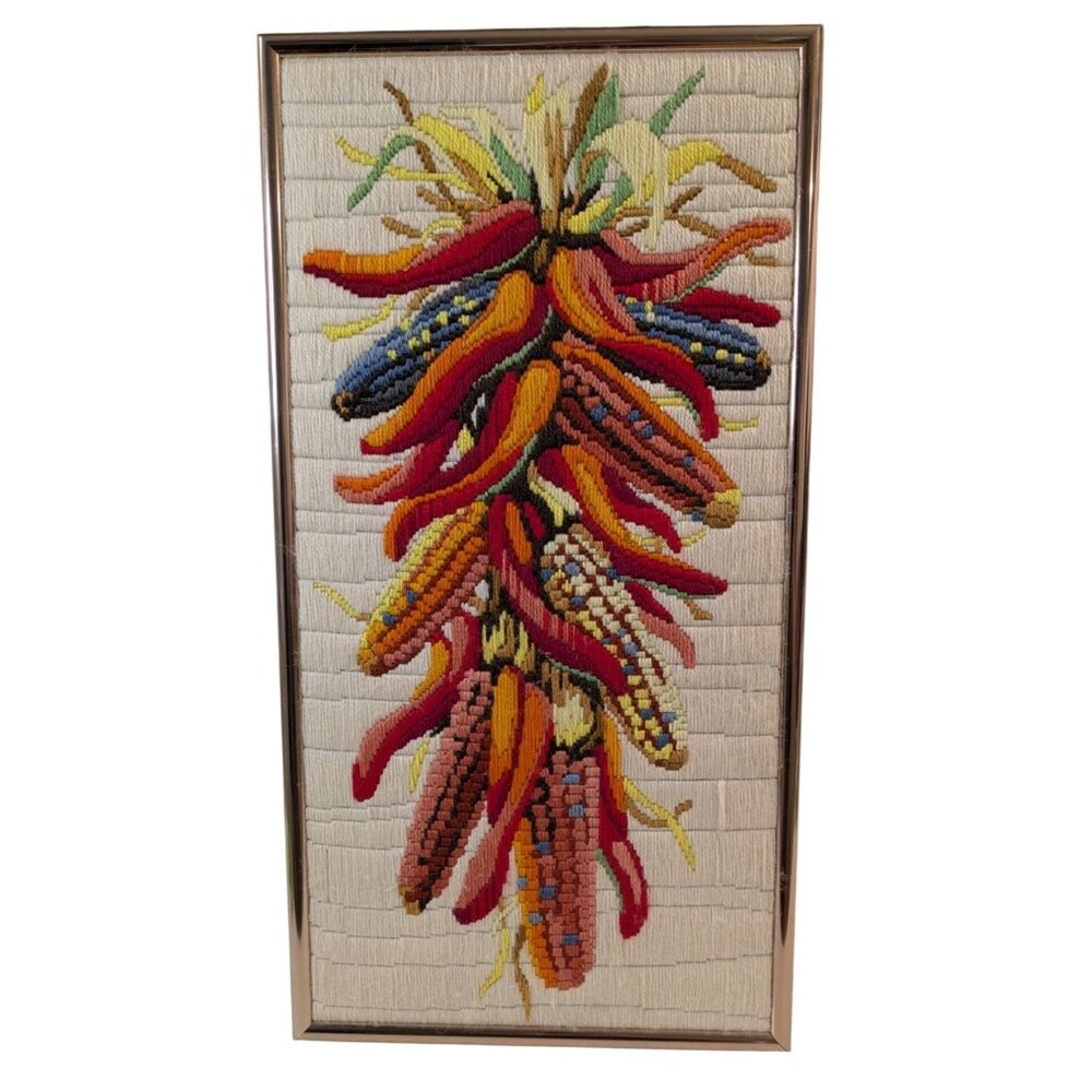 Cross-Stitch Needlepoint Crewel Art Pepper Corn Vibrant Colors Wall Decor
